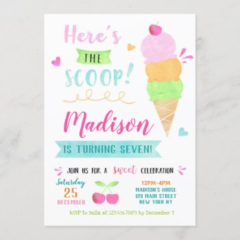 Ice Cream Birthday Party Invitations by SugarPlumPaperie at Zazzle