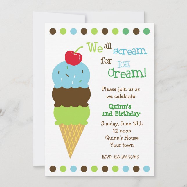 Ice Cream Birthday Party Invitations Boys (Front)