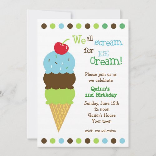 Ice Cream Birthday Party Invitations Boys