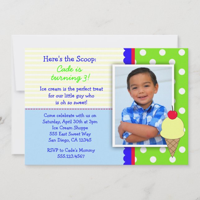 Ice Cream Birthday Party Invitations for Boys (Front)