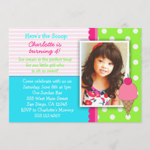 Ice Cream Birthday Party Invitations For Girls