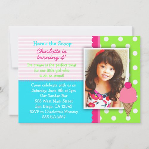 Ice Cream Birthday Party Invitations For Girls