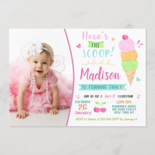 Ice Cream Birthday Party Invitations with Photo