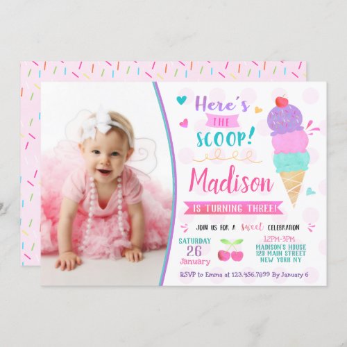 Ice Cream Birthday Party Invitations with Photo