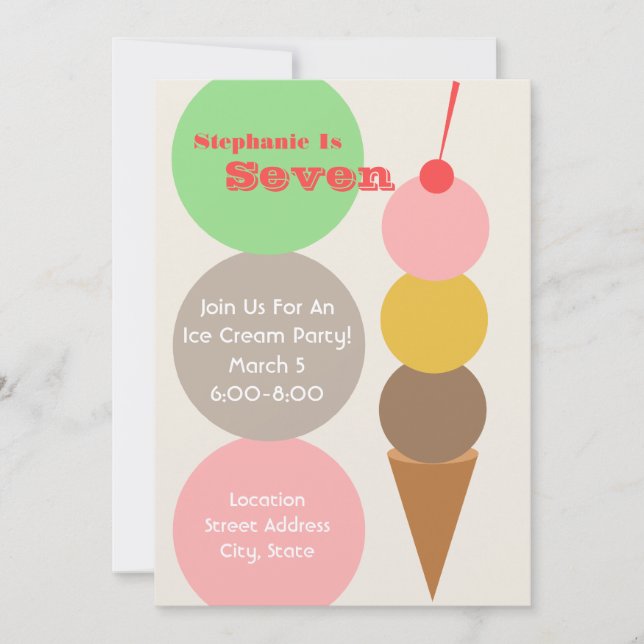 Ice Cream Birthday Party Invite (Front)
