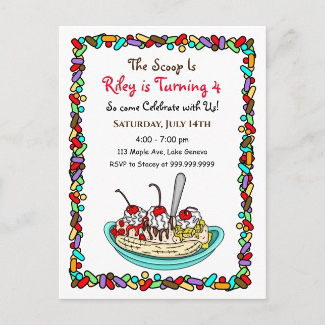 Ice Cream Birthday Party Invites (Front)