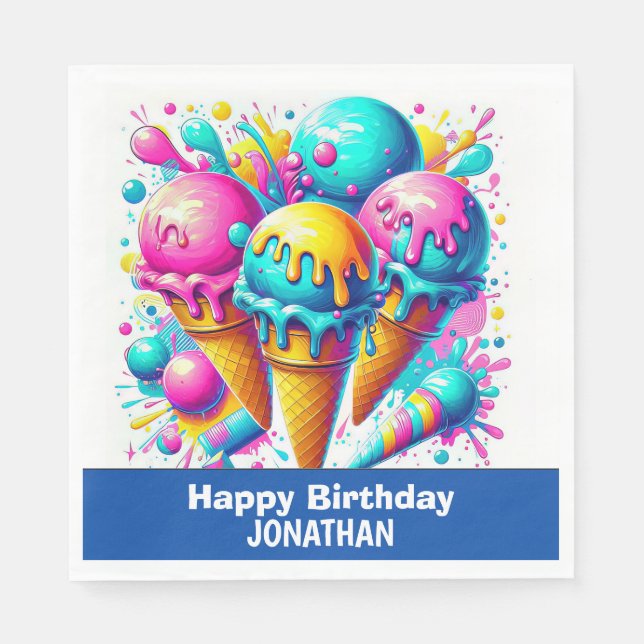 ice cream birthday party  napkins (Front)