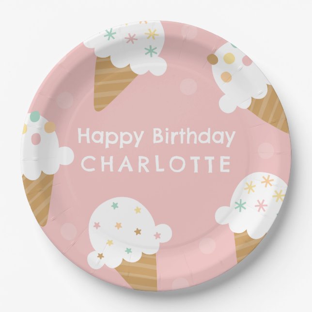 Ice Cream Birthday Party Paper Plate (Front)