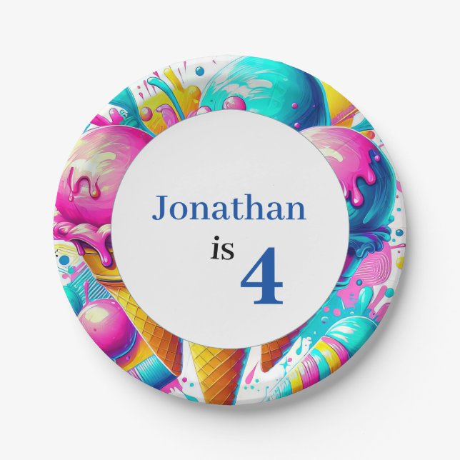 ice cream birthday party paper plates (Front)