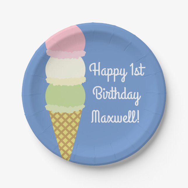 Ice Cream Birthday Party Paper Plates (Front)