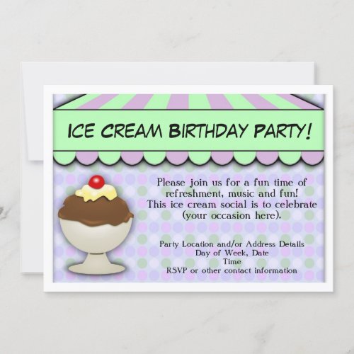 Ice Cream Birthday Party Pastel Awning Sundae Invitation