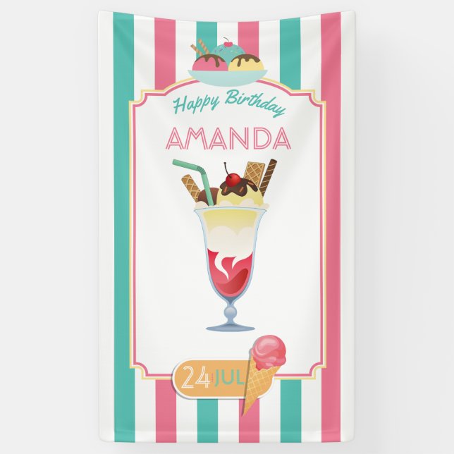 Ice Cream Birthday Party personalized Banner (Vertical)