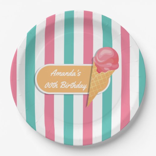 Ice Cream Birthday Party personalized Paper Plates