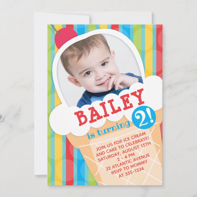 Ice Cream Birthday Party Photo Invitation (Front)