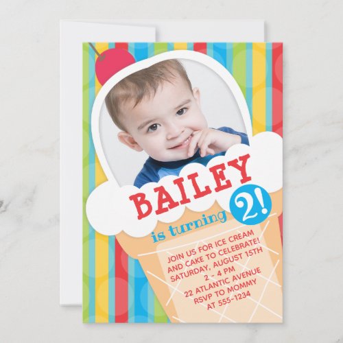 Ice Cream Birthday Party Photo Invitation