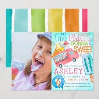 Ice Cream Birthday Party Photo Invitation