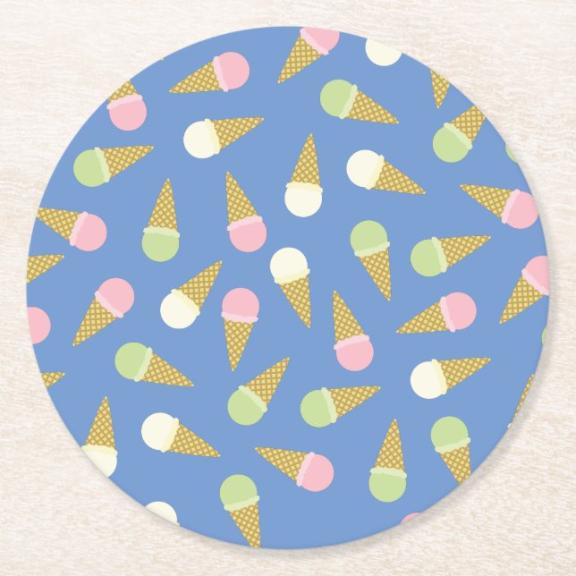 Ice Cream Birthday Party Round Paper Coaster (Front)