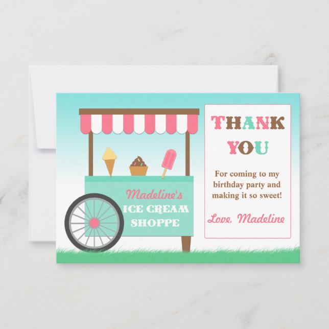 Ice Cream Birthday Party Thank You (Front)