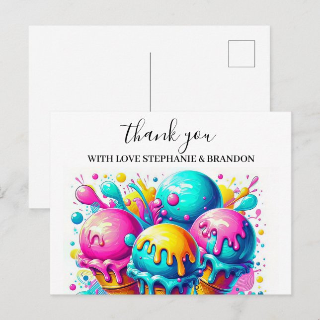 ice cream birthday party  Thank You  Card (Front/Back)