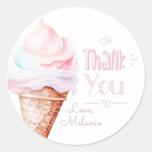 Ice cream birthday party thank you classic round sticker