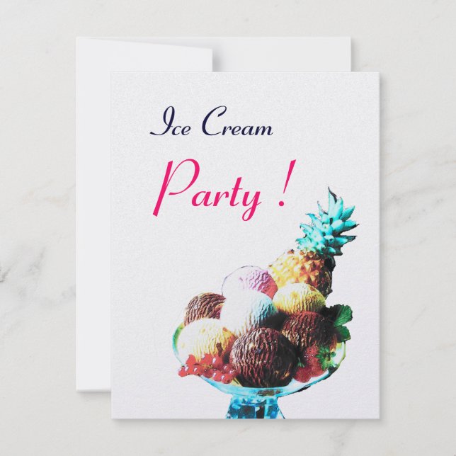 ICE CREAM BIRTHDAY PARTY,white ice metallic Invitation (Front)