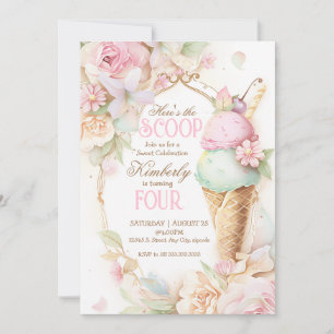 Ice cream birthday, Pink ice cream vintage Invitation