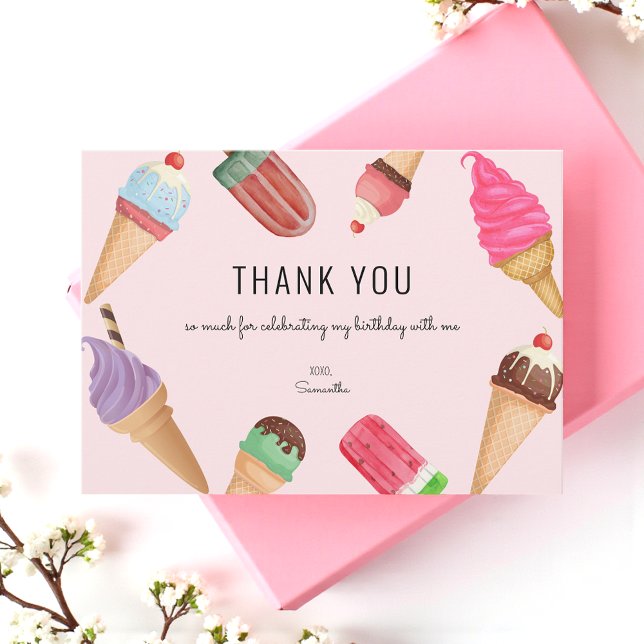Ice Cream Birthday Pink Thank You Card (Creator Uploaded)