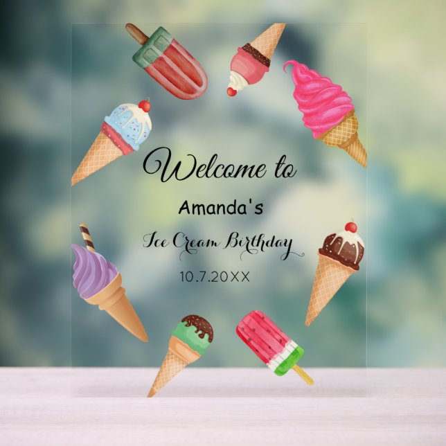 Ice Cream Birthday Pool Summer Party  Acrylic Sign (Neutral)
