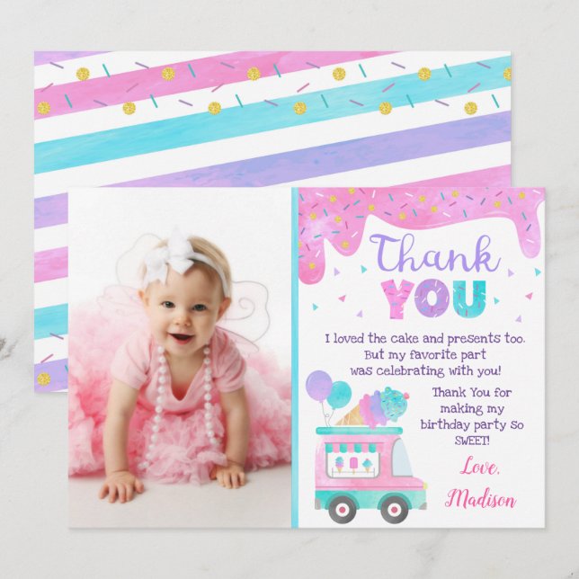 Ice Cream Birthday Thank You Cards  (Front/Back)