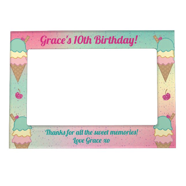 Ice Cream Birthday Thank you Favor Magnetic Frame (Front)
