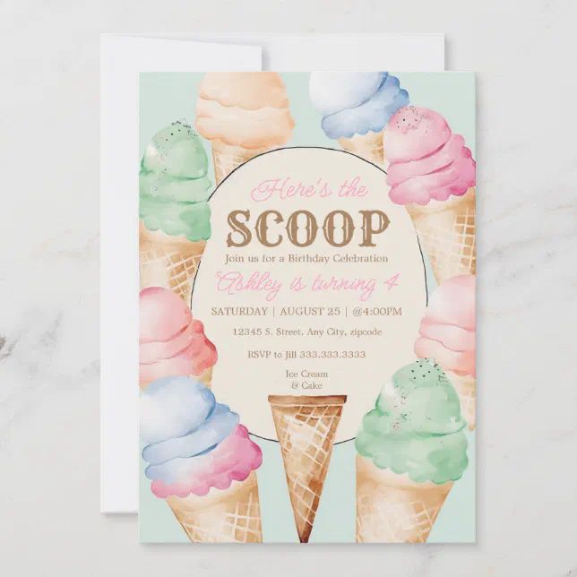 Ice cream birthday Vintage ice cream cones Invitation | Zazzle