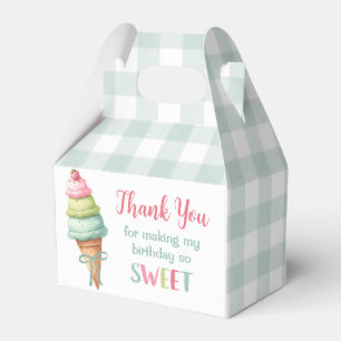 Ice Cream Blue Bow Gingham Birthday Party Favor Boxes