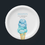 Ice Cream Blue Boys Birthday Party Paper Plates<br><div class="desc">Fun ice cream theme kid's birthday party paper plate featuring watercolor illustration of blue and mint green ice creams on a waffle cone. Great for a boy's party in the summer.</div>