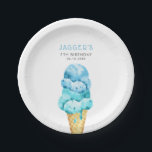 Ice Cream Blue Boys Birthday Party Paper Plates<br><div class="desc">Fun ice cream theme kid's birthday party paper plate featuring watercolor illustration of blue and mint green ice creams on a waffle cone. Great for a boy's party in the summer.</div>