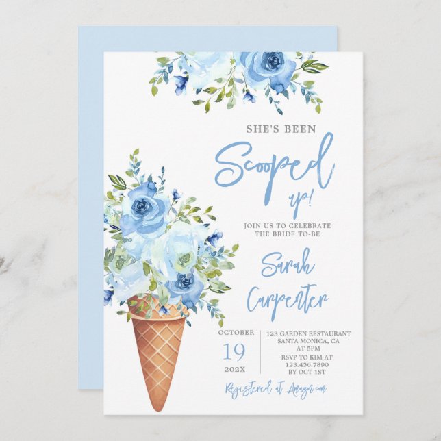Ice Cream Blue Floral Bridal Shower  Invitation (Front/Back)