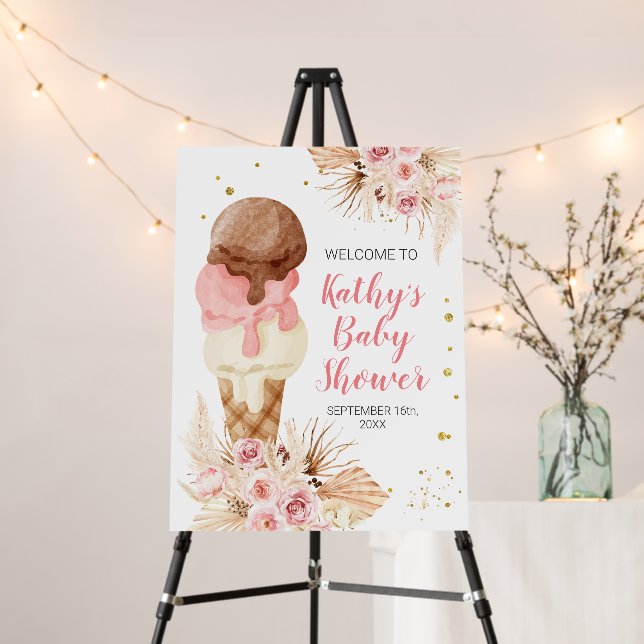 Ice Cream Boho Baby Shower Welcome  Foam Board (In Situ (Stand))