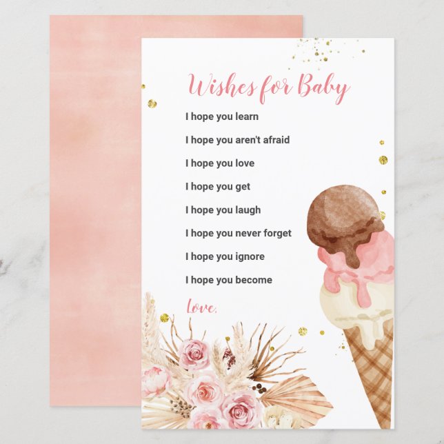 Ice Cream Boho Floral Wishes for Baby Card (Front/Back)