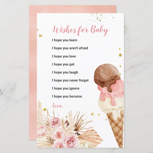 Ice Cream Boho Floral Wishes for Baby Card