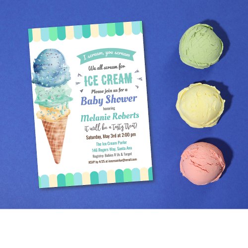 Ice Cream Boy Baby Shower Invitation