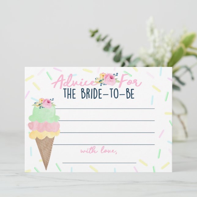 Ice Cream Bridal Shower Advice for Bride Cards (Standing Front)