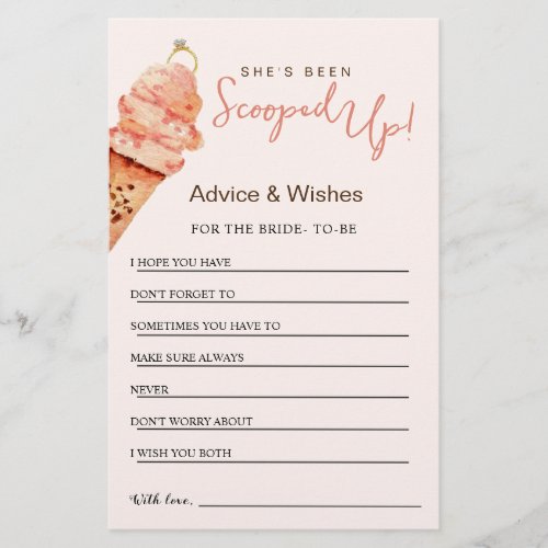 Ice Cream Bridal shower Advice  Wishes card