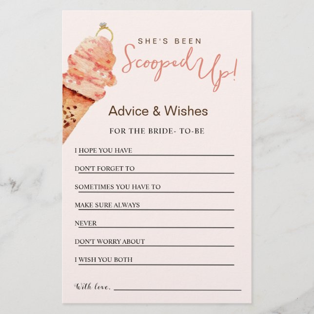 Ice Cream Bridal shower Advice & Wishes card (Front)