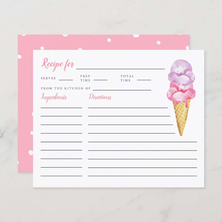 Ice Cream Bridal Shower Recipe Card | Zazzle