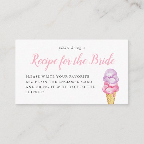 Ice Cream Bridal Shower Recipe Request Card