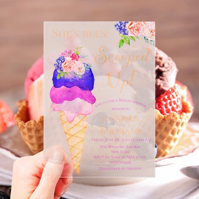 Ice Cream Bridal Shower She's been Scooped Up  Acrylic Invitations (Creator Uploaded)