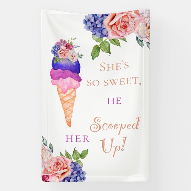 Ice Cream Bridal Shower She's Scooped Up So Sweet Banner (Vertical)