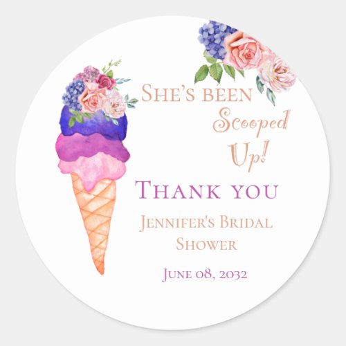 Ice Cream Bridal Shower Shes Scooped Up Thank you Classic Round Sticker
