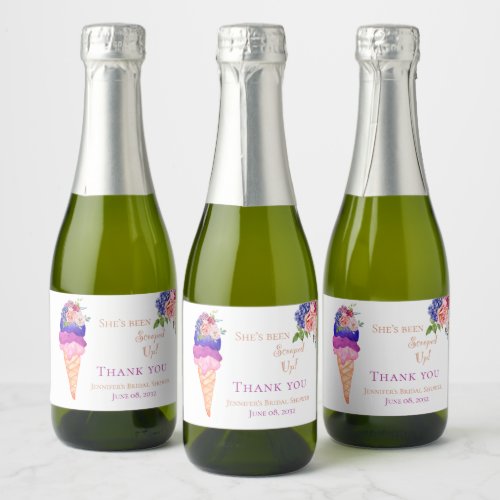 Ice Cream Bridal Shower Shes Scooped Up Thank you Sparkling Wine Label
