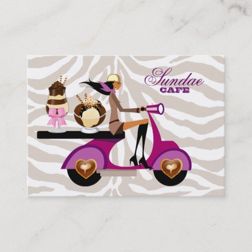 Ice Cream Business Card Scooter Girl Zebra Sundae