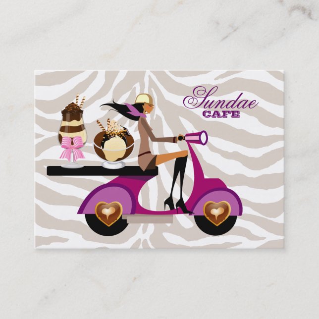 Ice Cream Business Card Scooter Girl Zebra Sundae (Front)
